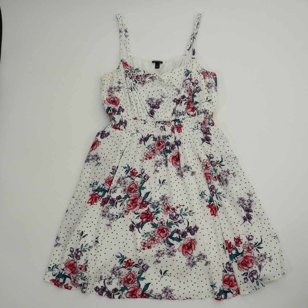 Torrid White Floral Polka Dot Smocked Waist Dress Size 1